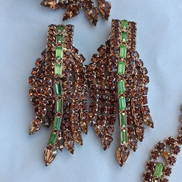 ALICE CAVINESS PARURE URANIUM GLASS 12K GOLD FILLED SET - Picture 8 of 12